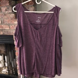Plum vneck cold shoulder top